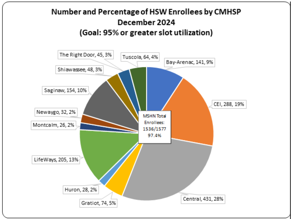 Habilitation Supports Waiver (HSW) Program by Community Mental Health Service Program - End of Quarter 2, Fiscal Year 2024.